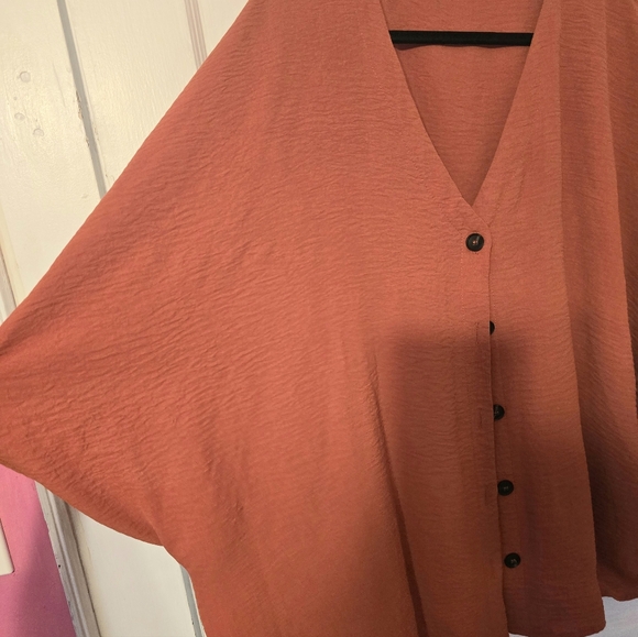 Rust Orange Button-Up Blouse - Picture 3 of 3